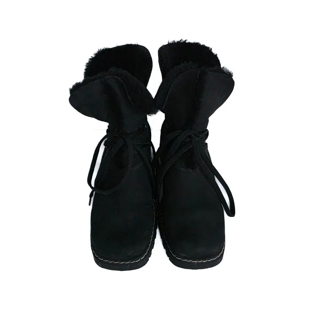 La Canadienne Shearling Lace Up Booties Womens 6.5 M Black Square Toe Waterproof